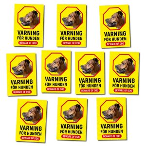 10 st Dekaler med Varning för hunden – Beware of dog (Gul/Röd/Svart)
