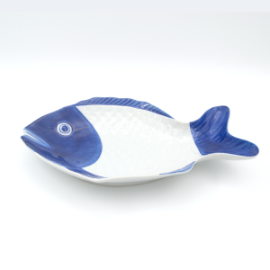 Fiskfat i blått och vitt