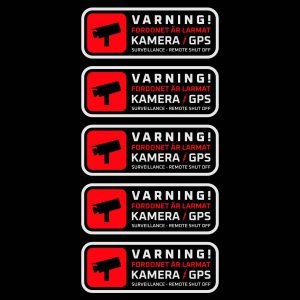 5-pack Bildekaler LARM / KAMERA / GPS (montering på insidan)